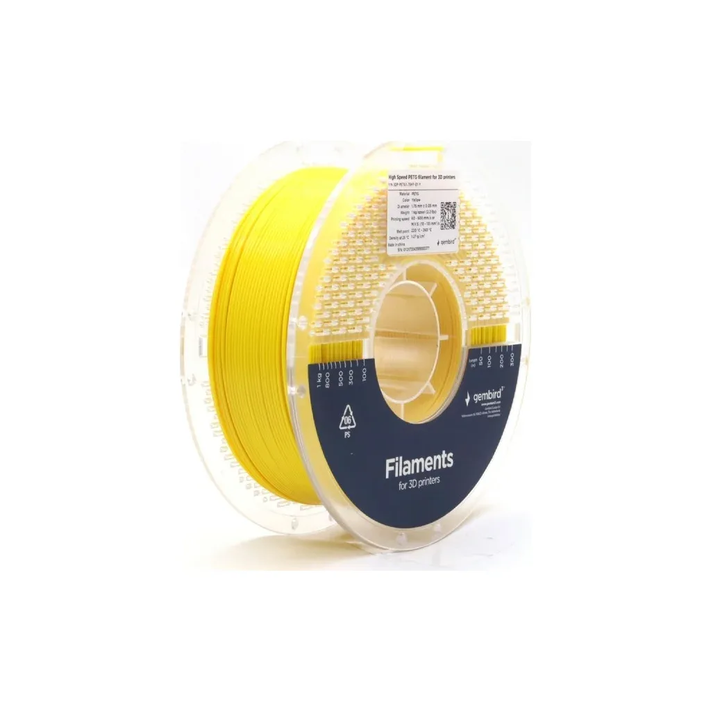 Пластик для 3D-принтера Gembird PETG High Speed, 1.75 мм, 1 кг, yellow (3DP-PETG1.75HY-01-Y)