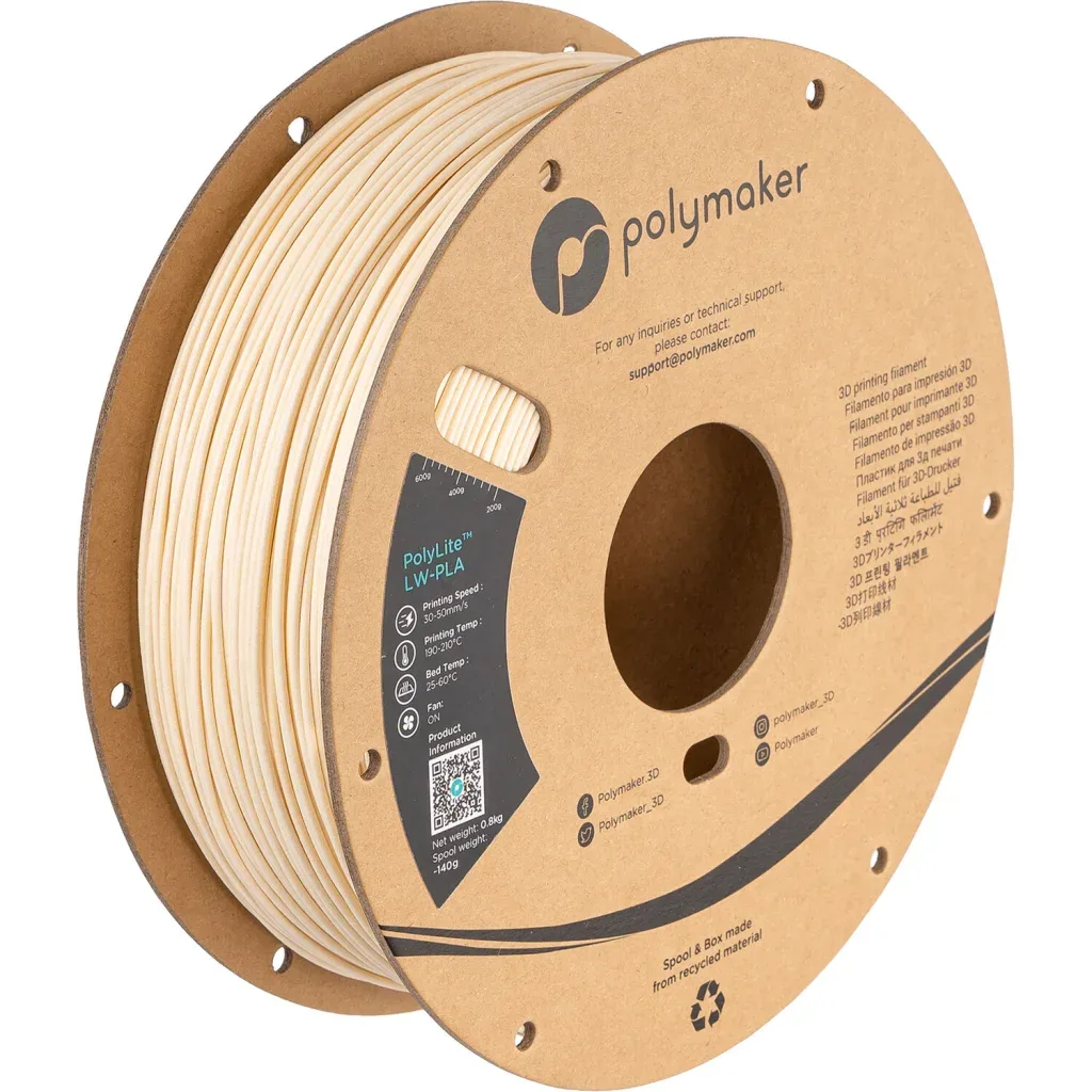 Пластик для 3D-принтера Polymaker PLA POLYLITE LW 1.75 mm 0,8kg WHITE (PA08002)