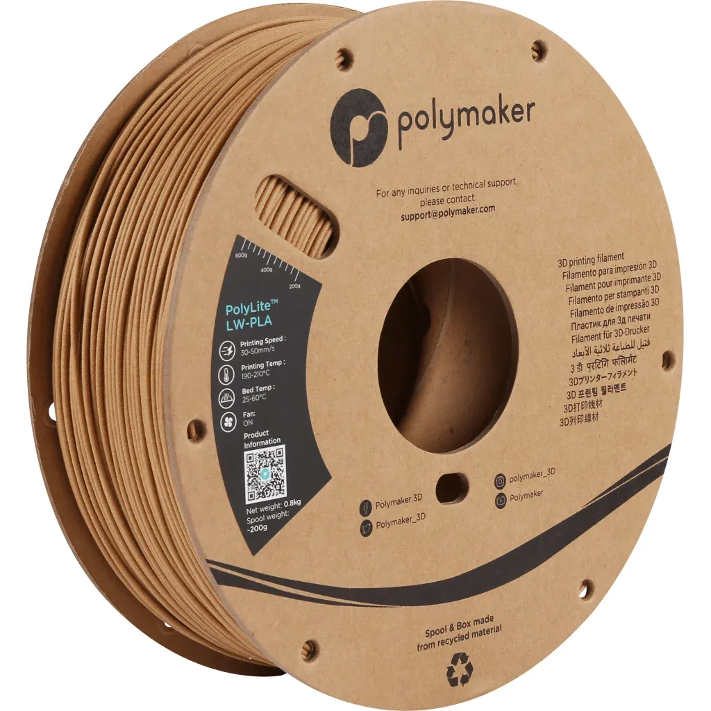 Пластик для 3D-принтера Polymaker PLA POLYLITE LW 1.75 mm 0,8kg WOOD (PA08004)