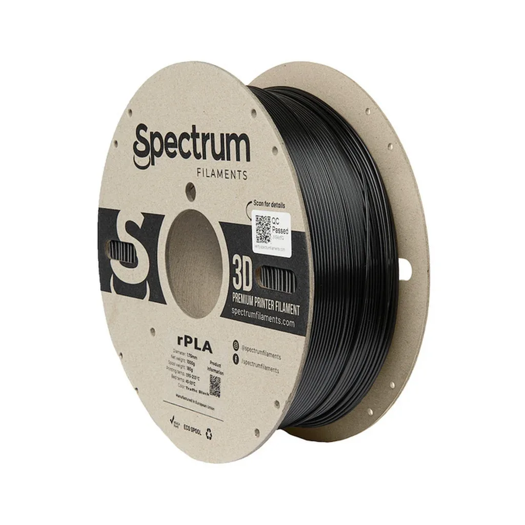 Пластик для 3D-принтера Spectrum r-PLA 1.75mm 1kg Black, Traffic (Ral 9017) (80554)