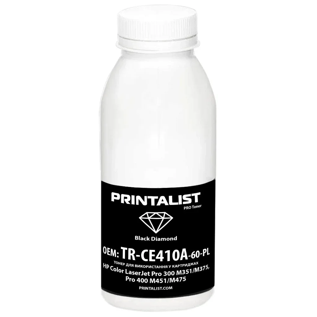 Тонер HP CLJ Pro 300 M351/M375, Pro 400 M451/M475, 60g Black Printalist (TR-CE410A-60-PL)