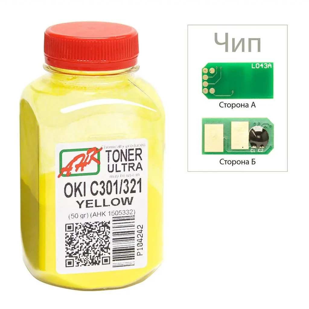 Тонер OKI C301/321, 50g Yellow+chip AHK (1505328)